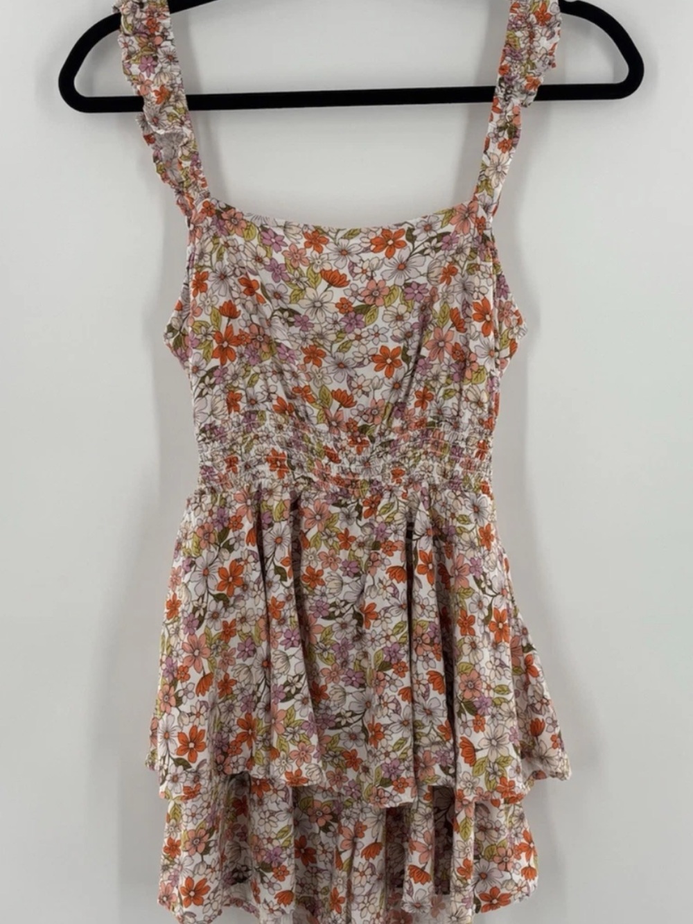 Floral Tiered Ruffle Cami Top - Orange/Pink Print